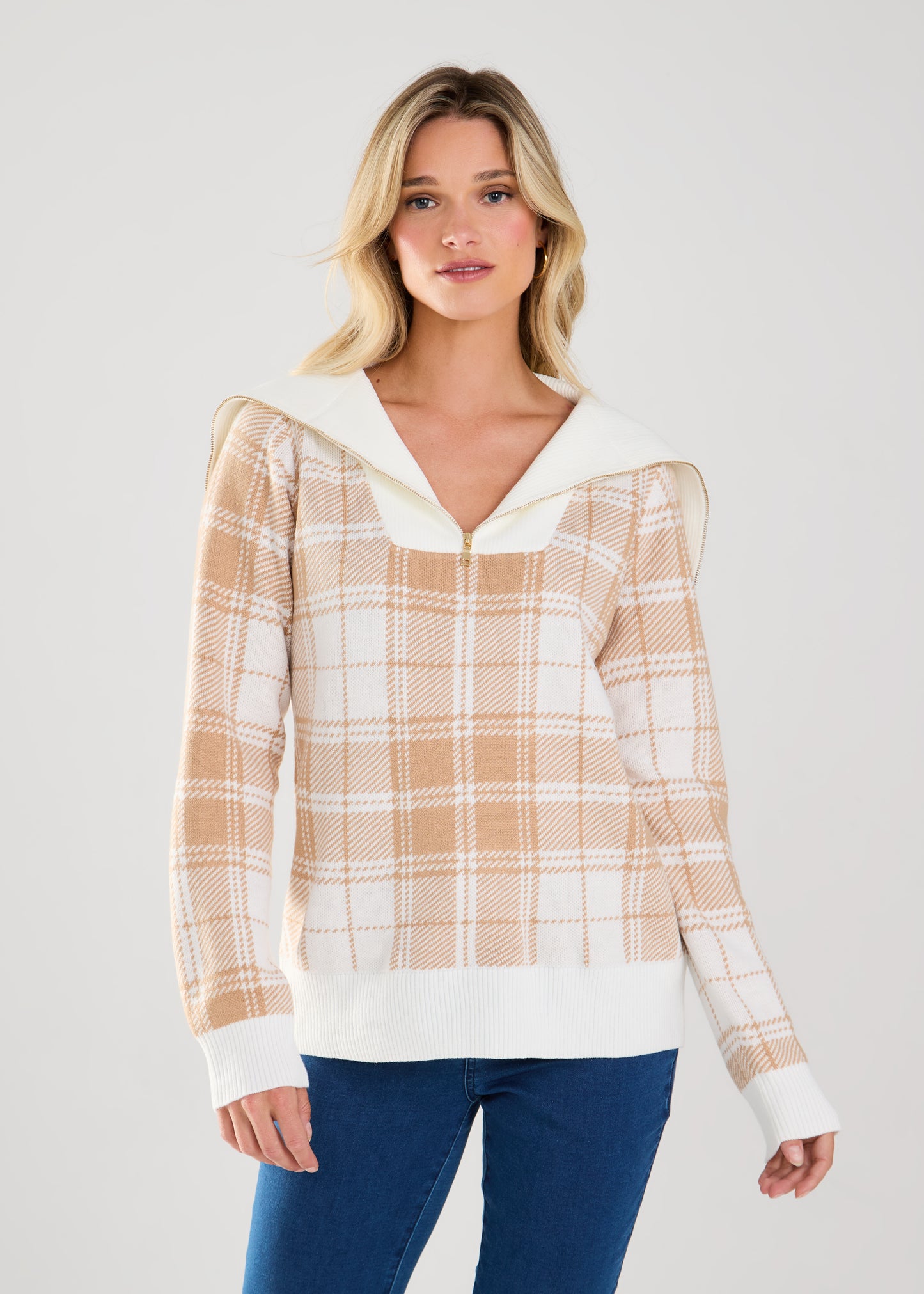 Long Sleeve Plaid Half Zip