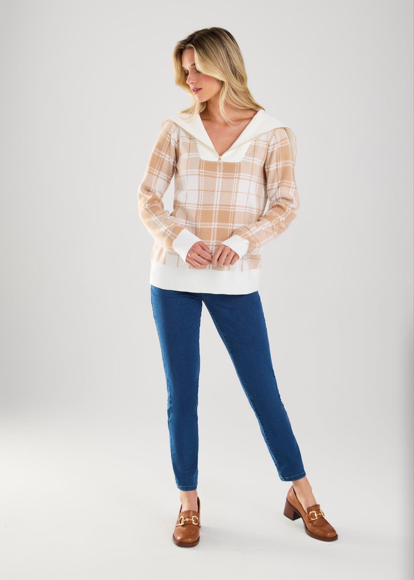 Long Sleeve Plaid Half Zip