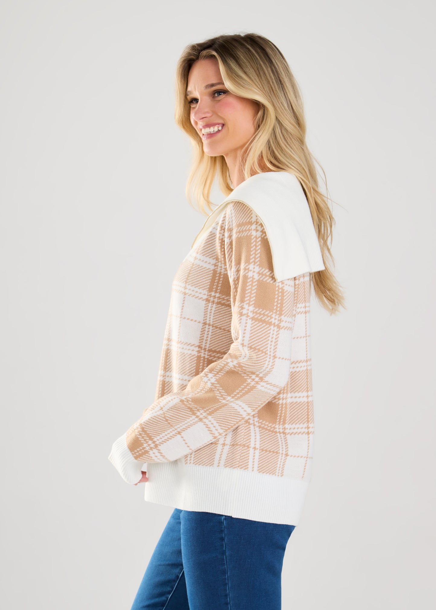 Long Sleeve Plaid Half Zip