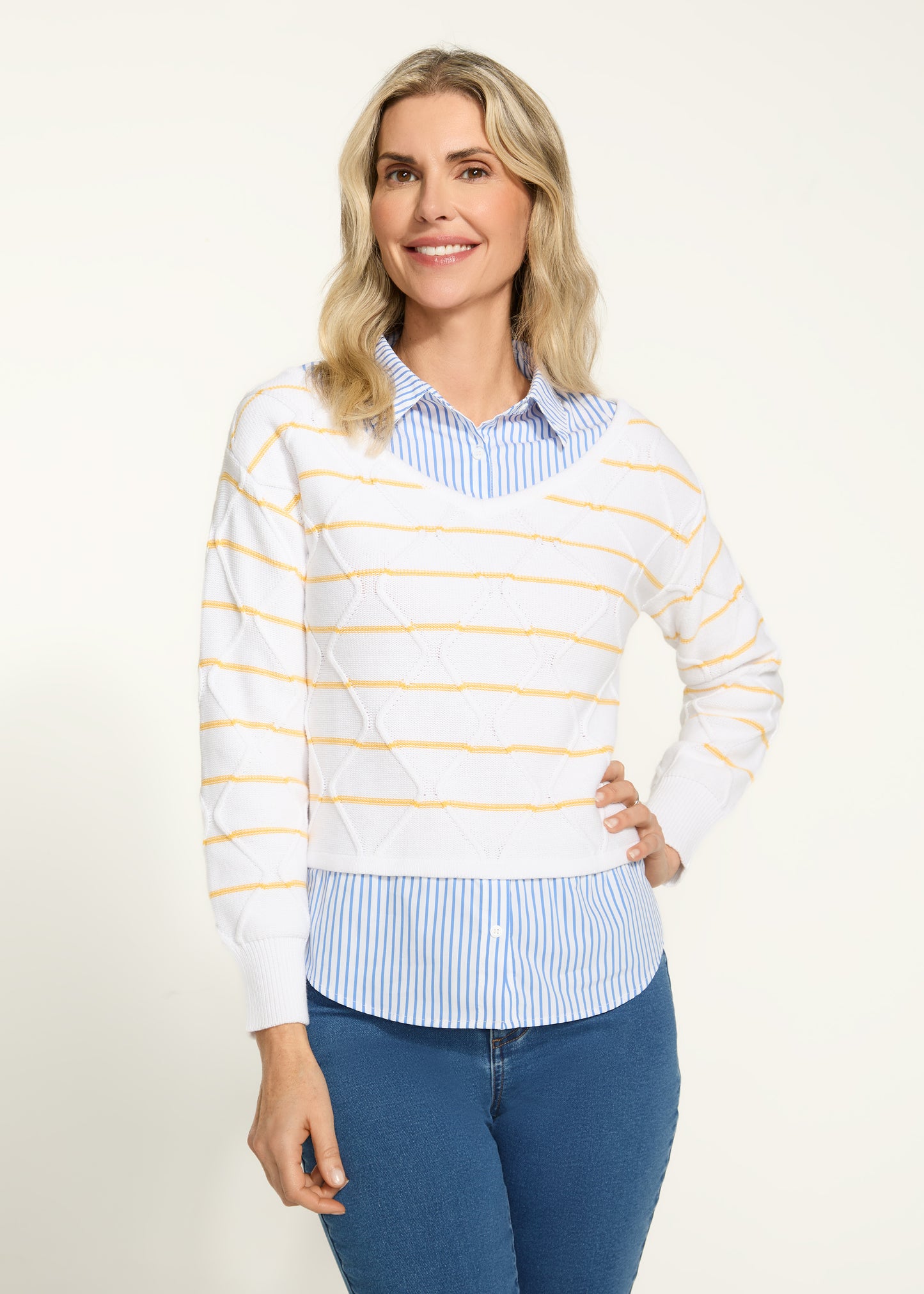 Stripe Sweater Blouse Set