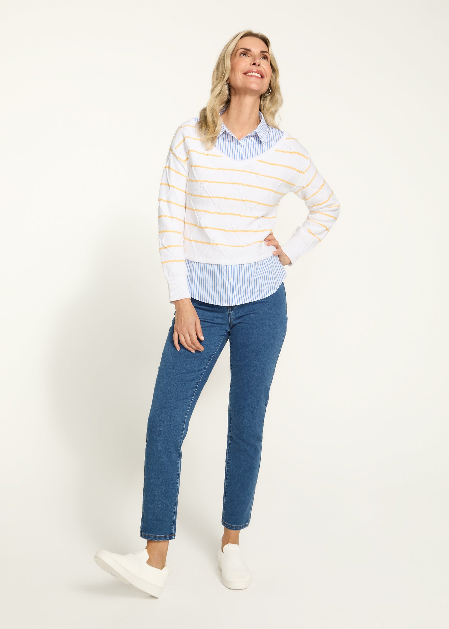 Stripe Sweater Blouse Set