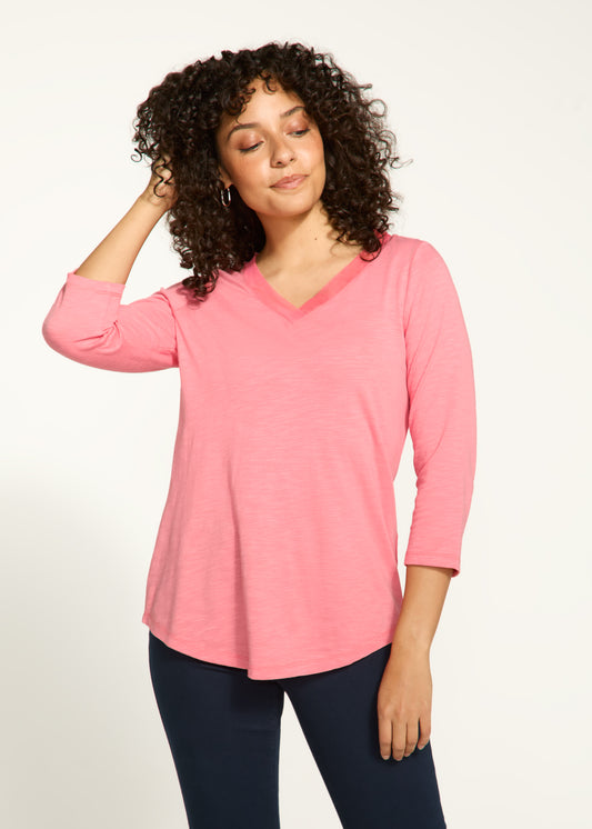 Mesh Trim V-Neck Top