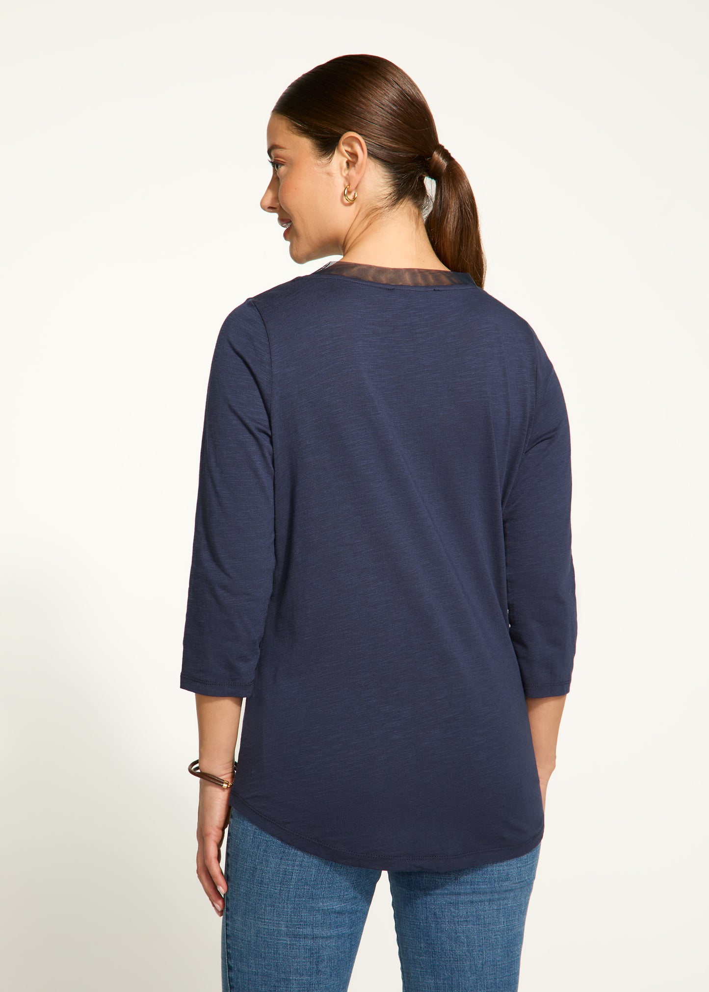 Mesh Trim V-Neck Top