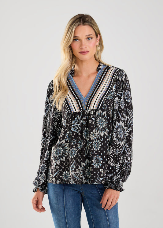 Long Sleeve Mix Media Top