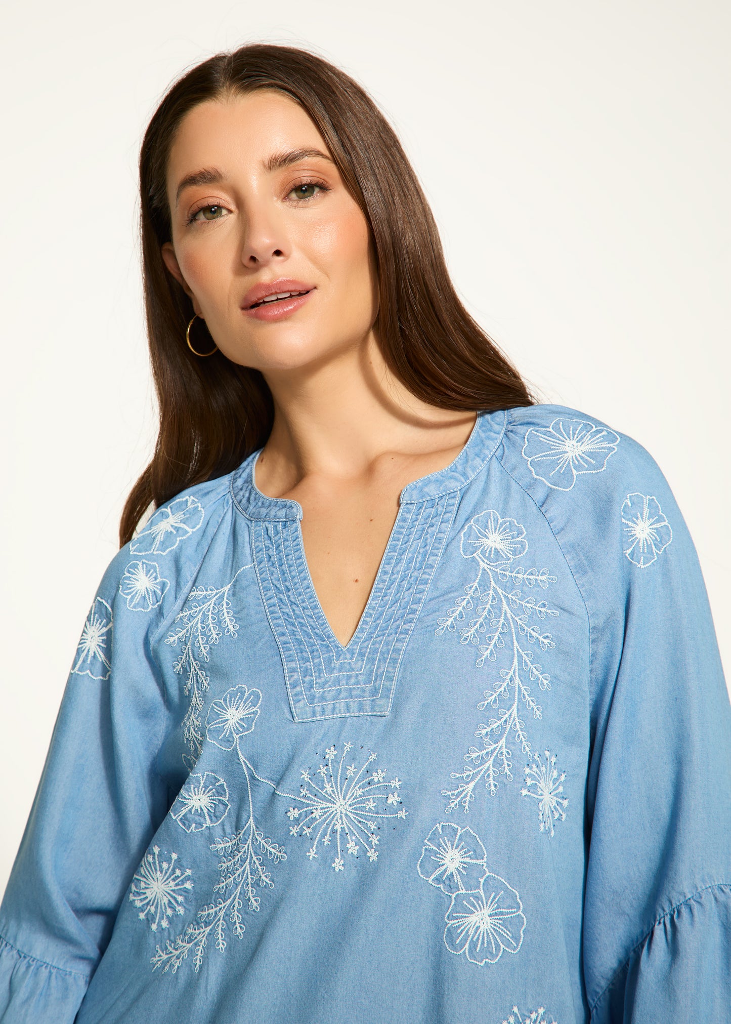 Embroidery Chambray Blouse