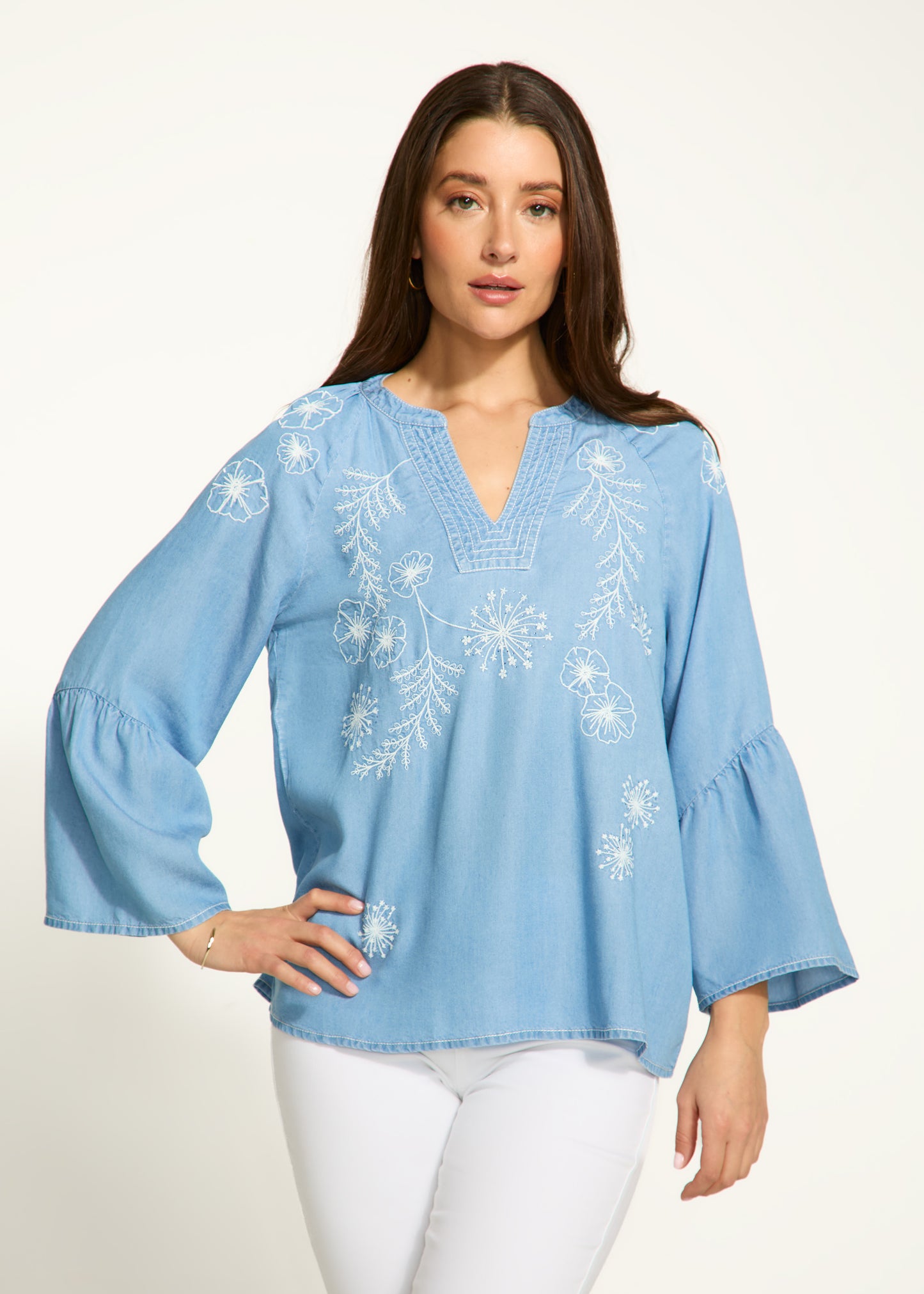 Embroidery Chambray Blouse