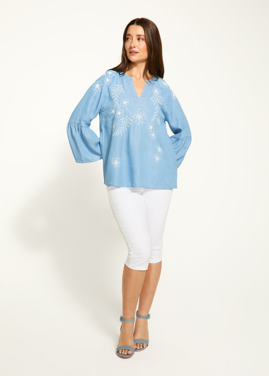 Embroidery Chambray Blouse