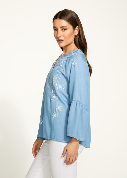 Embroidery Chambray Blouse