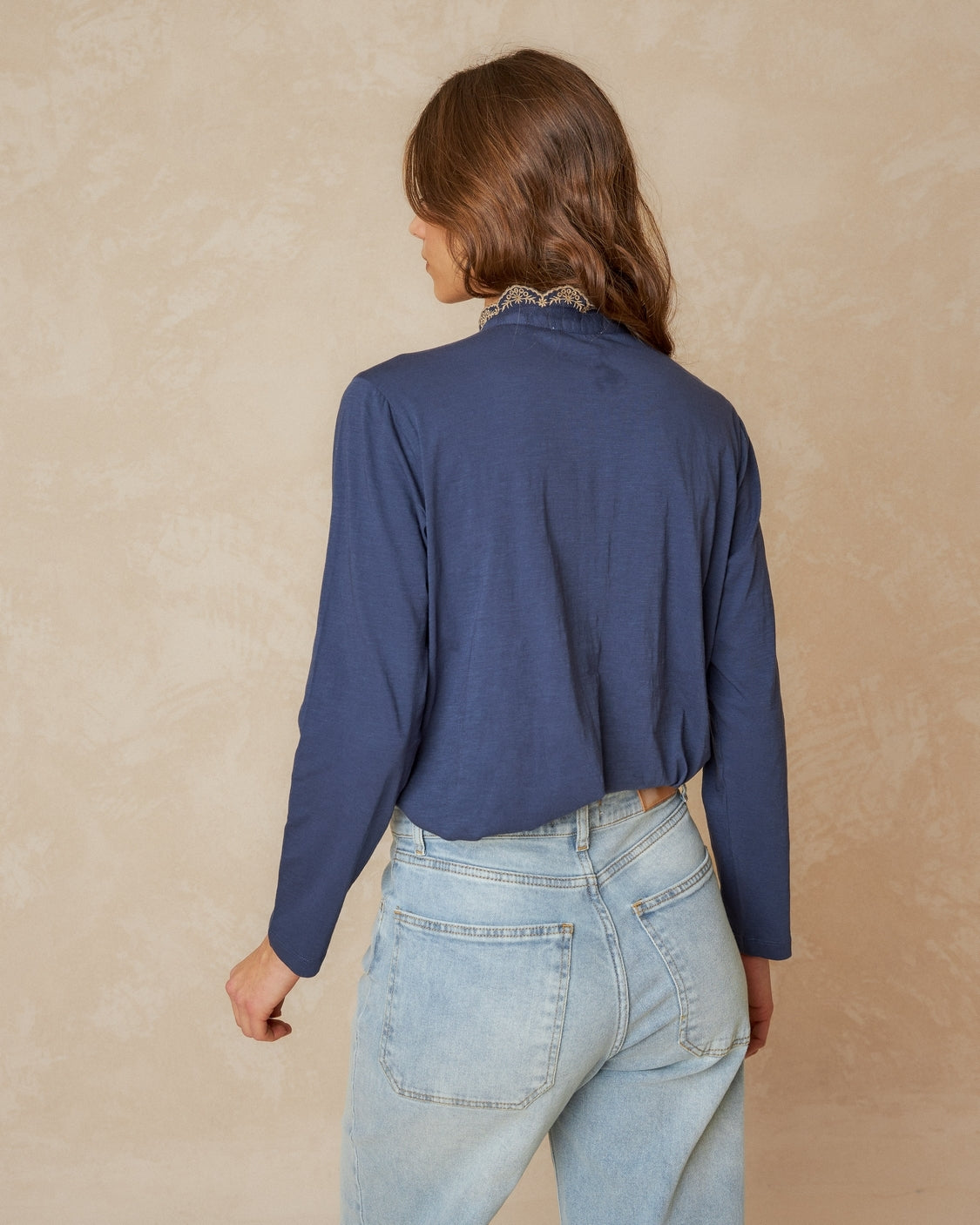 Contrast Embroidery Blouse