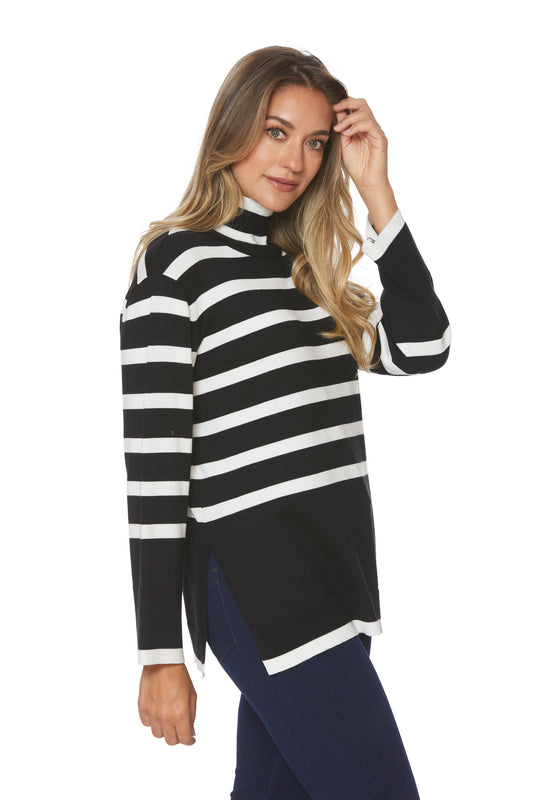 Mock Neck Stripe Sweater