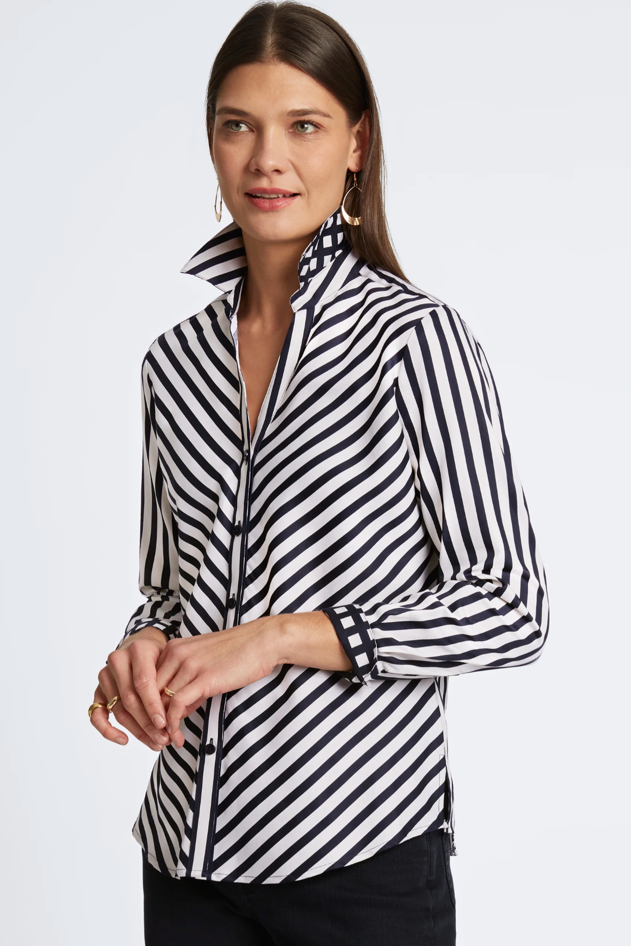 Mary No Iron Stripe & Gingham Blouse