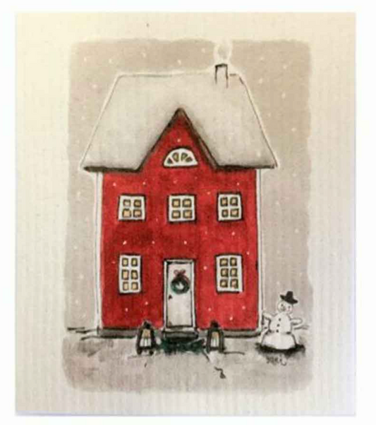 Red House & Snowman Dish Cloth