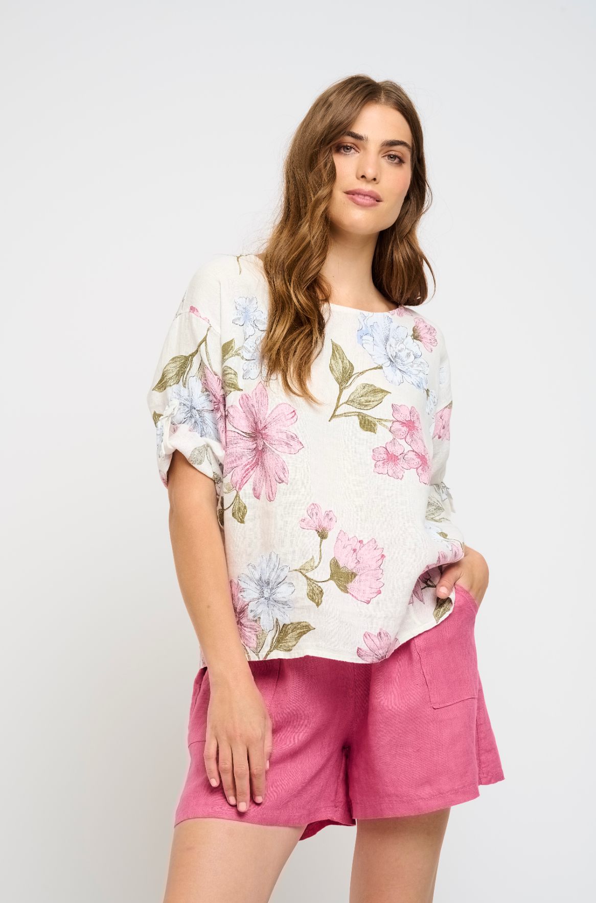 Roll Up Linen Sleeve Top