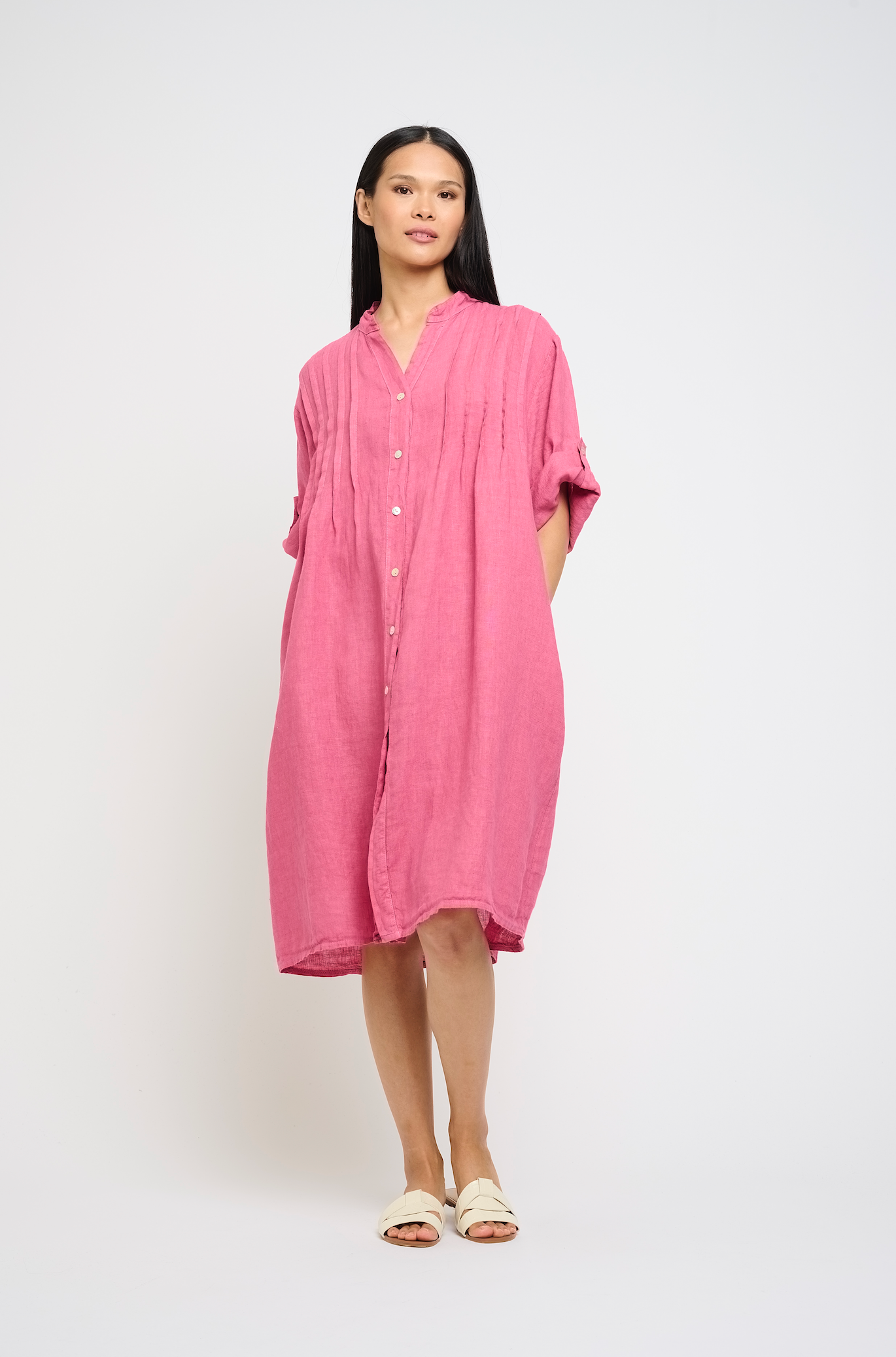 Linen Blouse Dress w/ Sewn Pleats