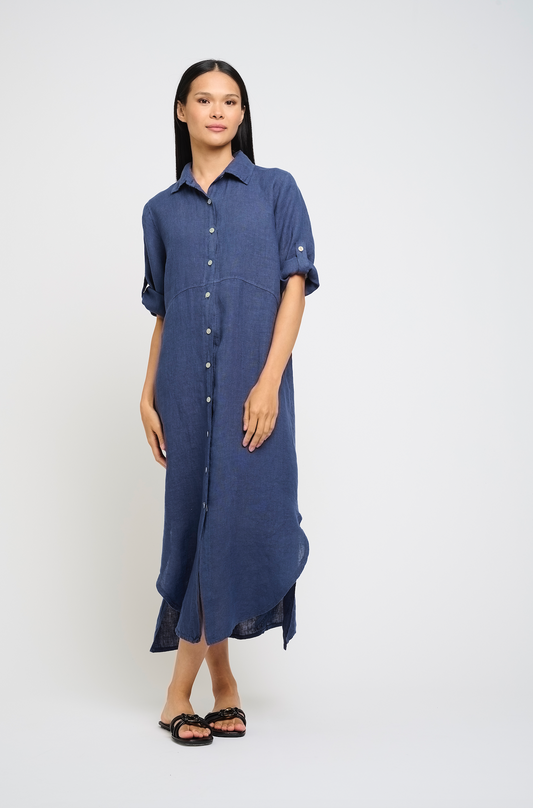 Long Linen Blouse Dress w/ Rounded Couture