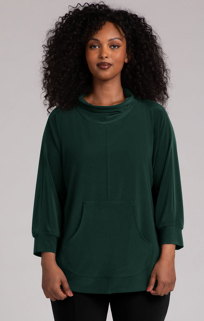 Funnel Neck Pullover with Kangaroo Pocket