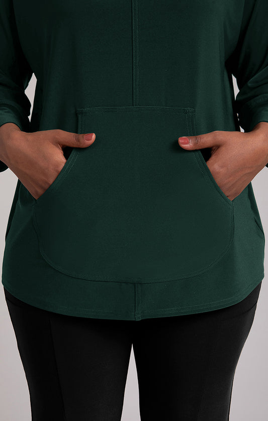 Funnel Neck Pullover with Kangaroo Pocket